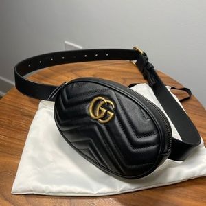 Authentic Gucci Gg Marmont Matelassé Leather Belt Bag in Black